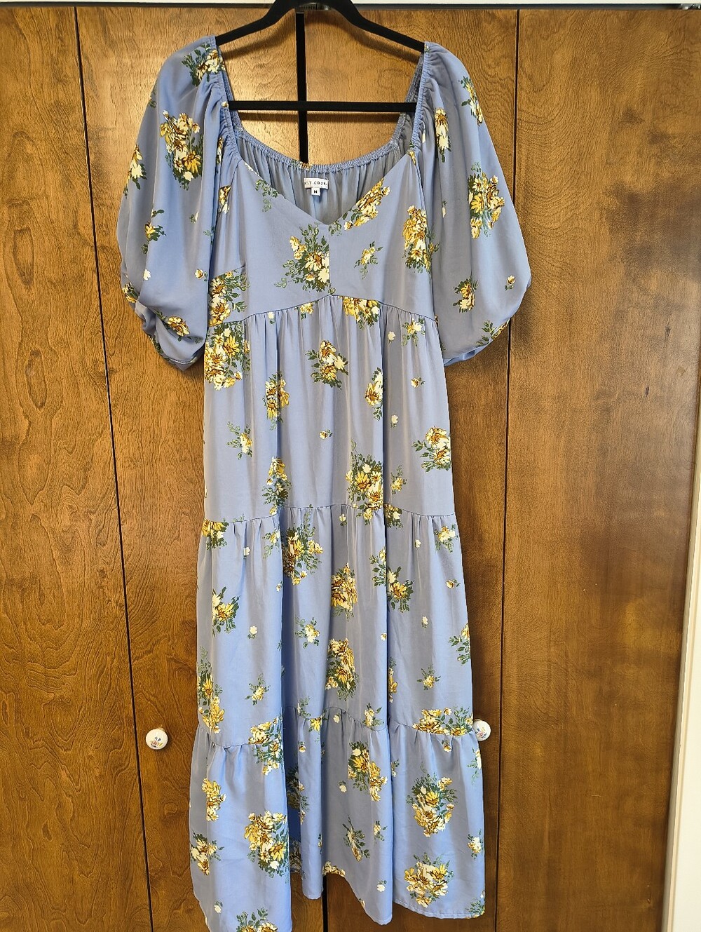 Baltic Born Blue Floral Tiered Midi Dress with Puff Sleeves